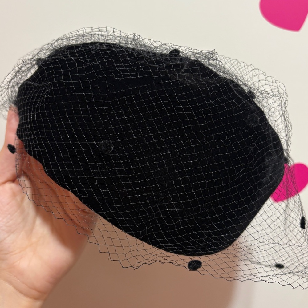 Vintage 1950s-1960s Black Polka Dot Net Pillbox Hat